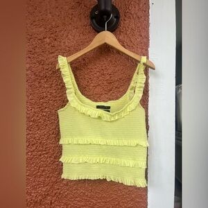 Urban Outfitters Women’s Smocked Ruffled Neon Yellow Crop Tank Top Size Small